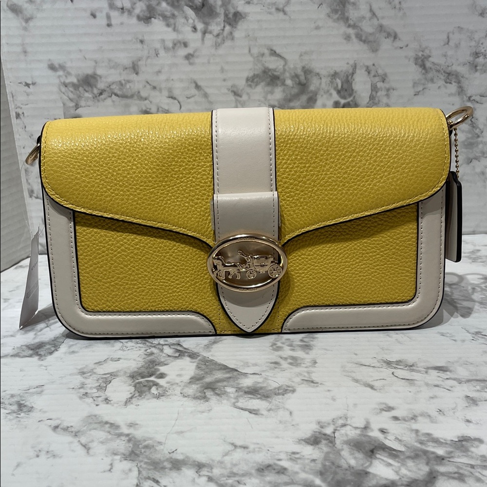 NWT Coach C8607 Georgie Saddlebag Yellow and Cream Crossbody Bag